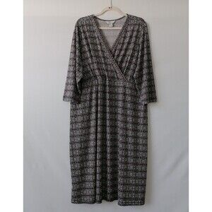 CJ Banks Womens Black Abstract Print Surplice Neckline A-Line Midi Dress Size 2X